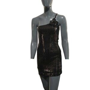 Short Black Sequin Party Dress - Size S